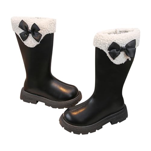Kinder Winterstiefel Mädchen Hoch Lange Lederoptik Stiefeletten - Warme Wasserdichte Prinzessin Stiefel für Mädchen Elegant Weihnachten Geschenk schwarze 32 von Generisch