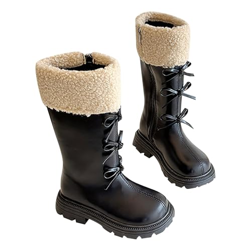 Kinder Winterstiefel Mädchen Hoch Lange Lederoptik Stiefeletten - Warme Wasserdichte Prinzessin Stiefel für Mädchen Elegant Weihnachten Geschenk schwarze 33 von Generisch