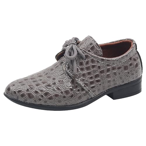 Kinderhausschuhe Junge Jungen-Lederschuhe, Vier Jahreszeiten, Muster, modisch, schlicht, einfarbig, zum Schnüren, niedriger Absatz, Bequeme Performance-Schuhe (Grey, 37) von Generisch