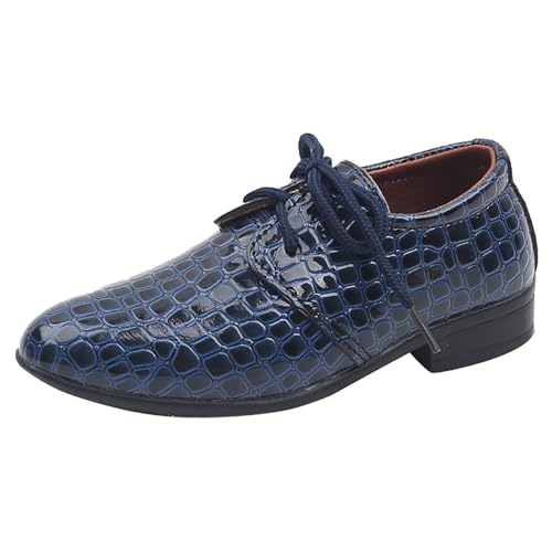 Kinderhausschuhe Junge Jungen-Lederschuhe, Vier Jahreszeiten, Muster, spitzer niedriger Absatz, Bequeme Schnürschuhe, Kleid, Tanz-Performance-Schuhe (Blue, 39) von Generisch