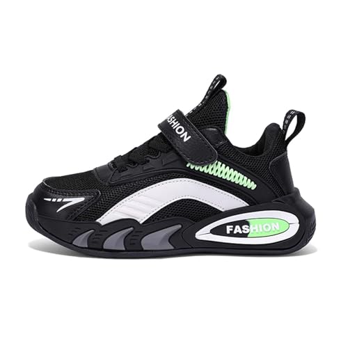 Kinderhausschuhe Junge Jungen-Sneaker für Kinder, leichte, atmungsaktive Mesh-Laufschuhe, weiche Sohle, Bequeme Sportschuhe für den täglichen Freizeitsport Outdoor-Aktivitäten (Green, 33) von Generisch