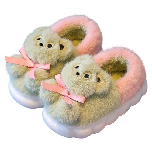 Kinderhausschuhe für Mädchen warme Isolierung Dicke Polsterung Cartoon-Bärenmuster Schlupfdesign Winterstil bequem gemütlich (Green, 33.5 Big Kids) von Generisch