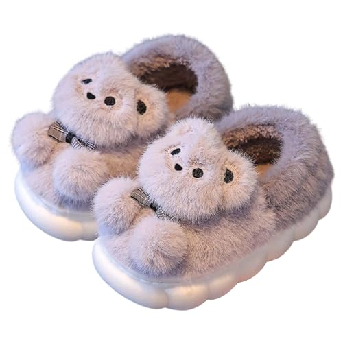 Kinderhausschuhe für Mädchen warme Isolierung Dicke Polsterung Cartoon-Bärenmuster Schlupfdesign Winterstil bequem gemütlich (Grey, 35.5 Big Kids) von Generisch