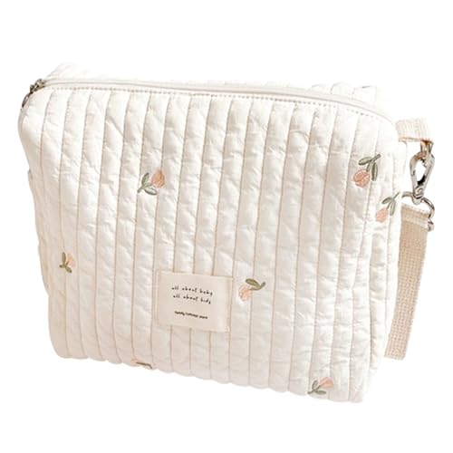 Kinderwagentasche | Niedliche Wickeltasche aus Baumwolle mit Reißverschluss und Haken | Kleine bestickte Mumien-Tasche für Feuchttücher, Flaschen, Schnuller, Windeln, Reisen, Kinderwagen-Zubehör von Generisch