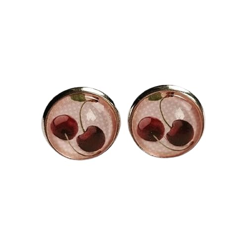 Kirschen rosa rot Cabochon Ohrstecker versilbert oder 925er Silber 12 mm (Messing versilbert) von Generisch
