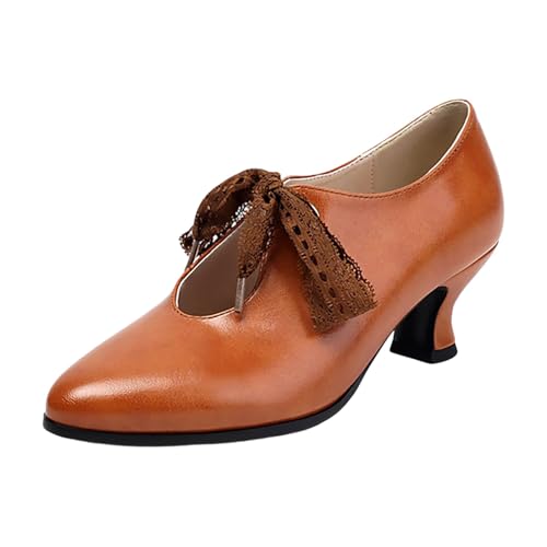 Kitten Heel Oxford Derby Damen Pointed Toe Schnüren Pumps von Generisch