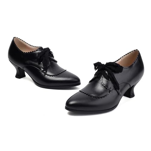 Kitten Heel Oxford Derby Damen Pointed Toe Schnüren Pumps von Generisch