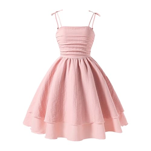 Klamotten Für Jugendliche Mädchen, Sommerkleid Mädchen A-Linie Prinzessin Kleider Hochzeit Teenager Trägerkleid Festlich Freizeitkleid Spaghettiträger Musselin Kleid Blumenmädchen, Pink, 150 von Generisch