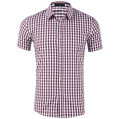 Klassisch Kariertes Kurzarmhemd Für Herren Lässige Regular Fit Button Down Hemden Modernes Bequemes Slim Hemd (XL,Braun) von Generisch