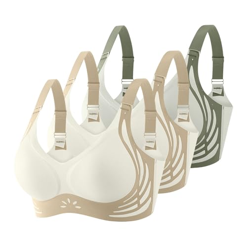 Klassische BHS Damen Ohne Bügel Komfort Nahtlos BH Set 3er Pack Sport BH Push Up mit Verstellbarem Bustier Große Brüste Unterwäsche Starker Halt Trainings Schlaf BHS Gepolstert für Alltag Yoga von Generisch