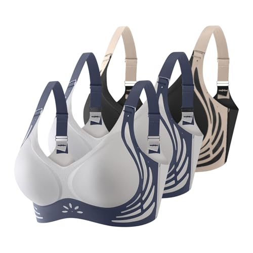 Klassische BHS Damen Ohne Bügel Komfort Nahtlos BH Set 3er Pack Sport BH Push Up mit Verstellbarem Bustier Große Brüste Unterwäsche Starker Halt Trainings Schlaf BHS Gepolstert für Alltag Yoga von Generisch