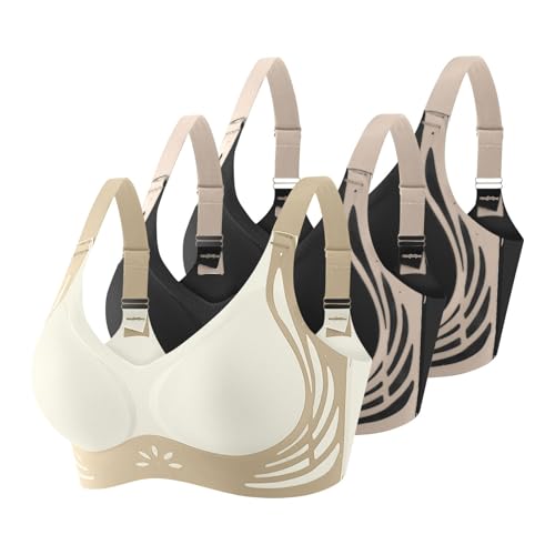Klassische BHS Damen Ohne Bügel Komfort Nahtlos BH Set 3er Pack Sport BH Push Up mit Verstellbarem Bustier Große Brüste Unterwäsche Starker Halt Trainings Schlaf BHS Gepolstert für Alltag Yoga von Generisch