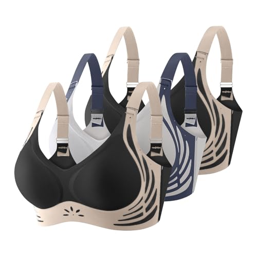 Klassische BHS Damen Ohne Bügel Sport BH Push Up mit Verstellbarem Bustier 3er Pack Komfort Nahtlos BH Set Große Brüste Unterwäsche Starker Halt Trainings Schlaf BHS Gepolstert für Alltag Yoga von Generisch