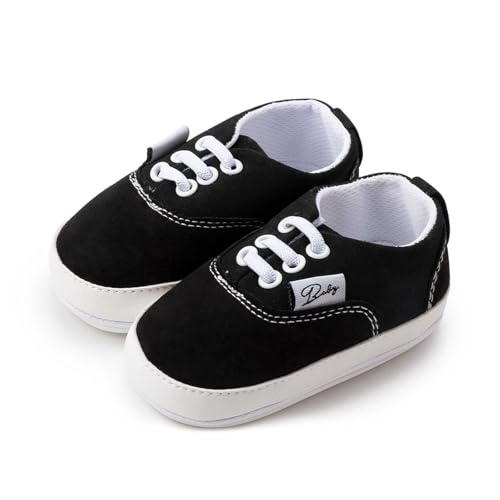 Klassische Baby Lauflernschuhe mit weicher Gummisohle für Indoor Outdoor Aktivitäten (Black, 20 Infant) von Generisch
