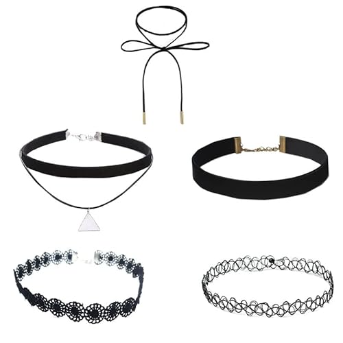Klassische Gothic-Spitzen-Choker-Halskette für Damen, 6/5/3-teiliges Choker-Halsketten-Set, Stretch-Samt, Damen-Halskette, Schmuck, Geschenk, N001, praktisches Design von Generisch