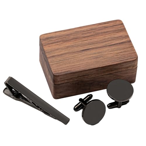 Klassische Manschettenknöpfe und Krawattenklammer Set mit Walnuss-Box, ideales Hochzeitsgeschenk für Bräutigam und Trauzeugen von Generisch