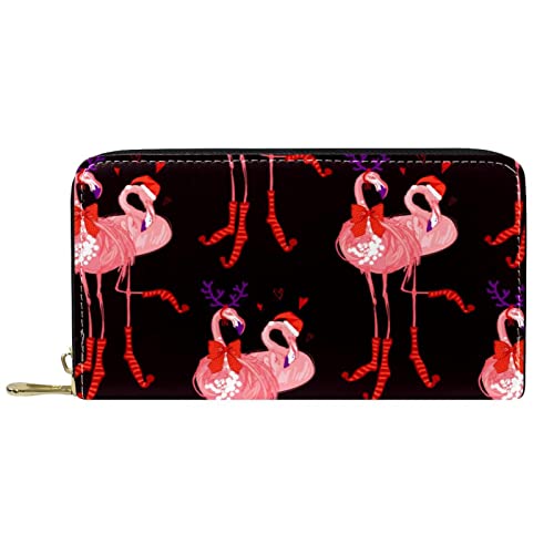 Klassische lange Ledergeldbörse mit Weihnachtsmütze, Flamingo-Geweih, Clutch, Reise-Münzgeldbörse, Kartenpaket, modische Geldtasche für Damen und Herren, mehrfarbig, 19x11.5x2.5cm/7.5x4.5x1in, von Generisch