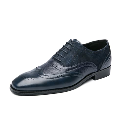 Klassische moderne formelle Oxford-Schuhe für Herren, Flügelspitze, Schnürschuhe, zweifarbig, perforiert, Brogues, Uniform, lässig, Oxford-Kleiderschuhe, blau, 47 1/3 EU von Generisch