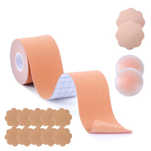 Klebe BH Push Up Brust Boob Tape 10Cm Damen Große Brüste Trägerloser BH Rückenfrei Klebebh Set 2 Paar Nippelcovers Wiederverwendbar Und Unsichtbar 10 Stück Nippelpads Mit Boobietape von Generisch