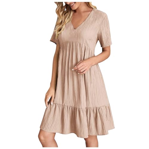 Kleid A Linie Damen, Sommerkleid Damen Kurz V Ausschnitt Kleid Hochzeitsgast Sommer Festliche Kleider Freizeit Strandkleid Elegante Wickelkleid Knielang Sommerkleider Leicht Und Luftig, Rosa, XXL von Generisch