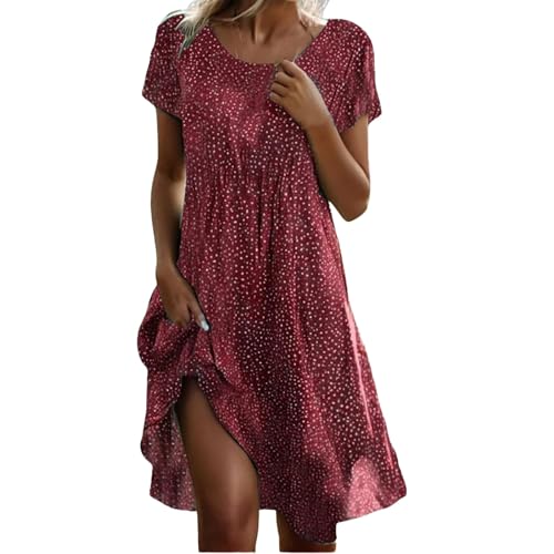 Kleid Damen Kurzarm Button Down Leinenkleid Freizeitkleid A-Linie Blusenkleid Einfarbig Elegant Midikleid Hemdk leid Sommerkleid Ärmellos von Generisch