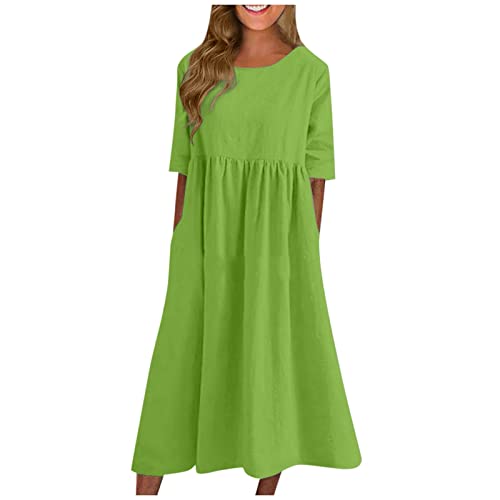 Kleid Damen Lang A Linie Sommerkleid Maxi Halbarm Kleider Elegant Lässig Maxikleid mit Taschen Locker Sommerkleider Damen Leicht Und Luftig Strandkleid Weite Damenkleider Rundhals Einfarbig von Generisch