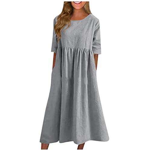 Kleid Damen Lang A Linie Sommerkleid Maxi Halbarm Kleider Elegant Lässig Maxikleid mit Taschen Locker Sommerkleider Damen Leicht Und Luftig Strandkleid Weite Damenkleider Rundhals Einfarbig von Generisch