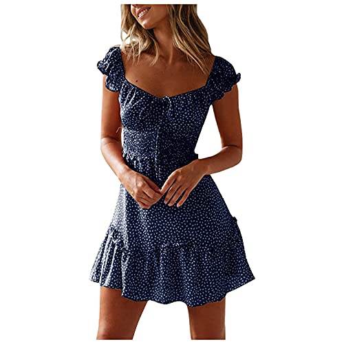 Kleid Damen Sommer Elegant Italienische Sommerkleid Sommer Blumenkleid Maxikleid Wickeloptik A-Linie Teenager Mädchen Lang Sommer Outfits Freizeitkleider Leicht Lässiges Strandkleid Summer Dress von Generisch