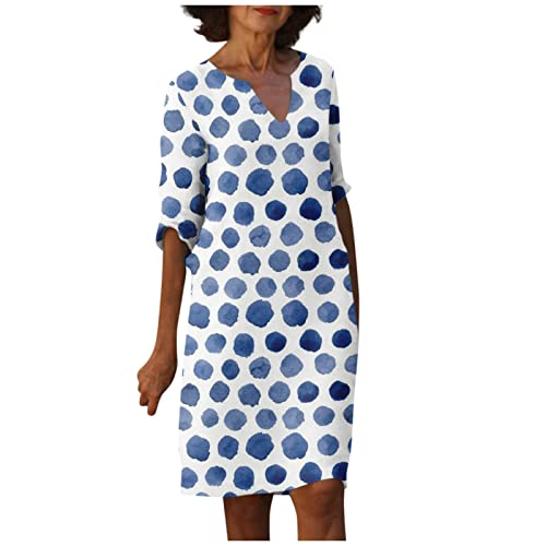 Kleid Damen Sommer Knielang Halbarm Sommerkleid Elegant V Ausschnitt Kleider Vintage Blumen Sommerkleider Damen Leicht Und Luftig Boho-Kleid Locker Damenkleider A Linie Strandkleid mit Ärmeln von Generisch