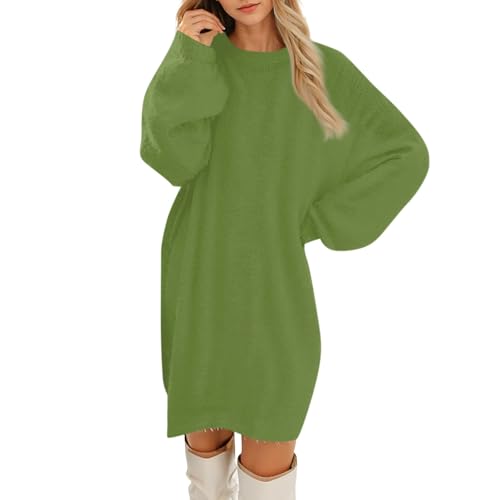 Kleid Damen Winter Warm Fleece Flauschig Pulloverkleid Damen Winter Plüsch Winterkleid Damen Elegant Warme Pullover Frauen Lang Teddyfleece Pullikleid Einfarbig Longpullover Winterpullover von Generisch