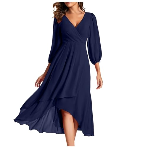 Kleid Langarm Blau Damen Chiffon Frühling V-Schnitt Langes Ärmel Plissee A Line Midi Länge Hochzeit Gast Kleid Festliche Kleider für Damen Bequemes Atmungsaktives Leichtes Damen Sommer (Dark Blue, XL) Kleid Langarm Blau Damen Chiffon Frühling V-Schnitt Langes Ärmel Plissee A Line Midi Länge Hochzeit Gast Kleid Festliche Kleider für Damen Bequemes Atmungsaktives Leichtes Damen Sommer (Dark Blue, XL) von Generisch