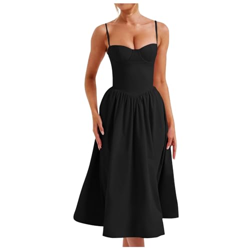 Kleid Mit SchnüRung, Korsett Kleid Damen Lang Elegant Sommerkleid SpaghettiträGer Freizeitkleid Frauen A Linie Midikleid Vintage Bequem Cocktailkleid Brautjungfernkleider Strandkleid von Generisch