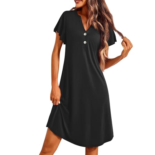 Kleid Sommer Damen Knielang Elegant Sommerkleid Kurzarm A Linie Kleider V Ausschnitt mit Knopfleiste Sommerkleider Damen Leicht Und Luftig Strandkleid Lässig Damenkleider Einfarbig Dünne Kleid Sommer Damen Knielang Elegant Sommerkleid Kurzarm A Linie Kleider V Ausschnitt mit Knopfleiste Sommerkleider Damen Leicht Und Luftig Strandkleid Lässig Damenkleider Einfarbig Dünne von Generisch