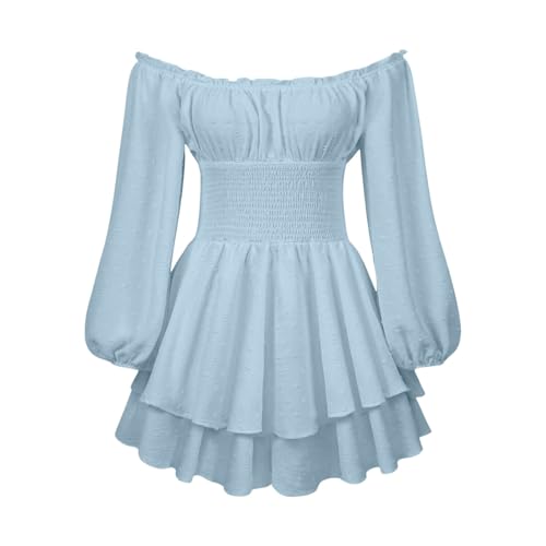 Kleid Weiß Piratenkostüm Damen Off Shoulder Strampler Kleid Einfarbige Langarm Rüschen Jumpsuit Shorts Elegant Chiffon Minikleid Kurz Boho Overalls Sommer Caual Playsuit Karneval Kostüm von Generisch