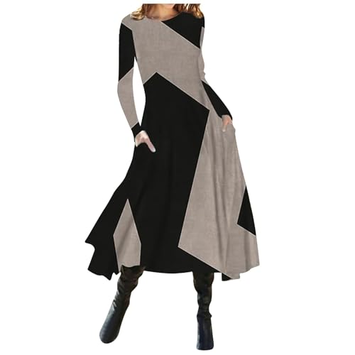 Kleid Winter Damen Lang A Linie Kleider Damen Elegant Schwingen Midikleid Damen Langarm Leicht Herbstkleid Midi mit Taschen Damenkleider Rundhals Farbblock Kleid Frauen Casual Winterkleid Kleid Winter Damen Lang A Linie Kleider Damen Elegant Schwingen Midikleid Damen Langarm Leicht Herbstkleid Midi mit Taschen Damenkleider Rundhals Farbblock Kleid Frauen Casual Winterkleid von Generisch