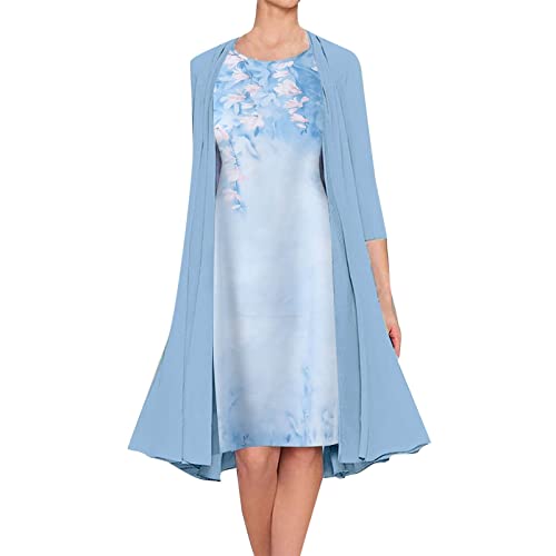 Kleid für Brautmutter Mit Jacke Hochzeit Kleidung Zweiteiler Frauen Abendkleider Elegant Schöne Hochzeit Brautmutterkleider für Gäste Hochzeitskleider Festliche Kleid Damenkleider (A6-Sky Blue, M) von Generisch