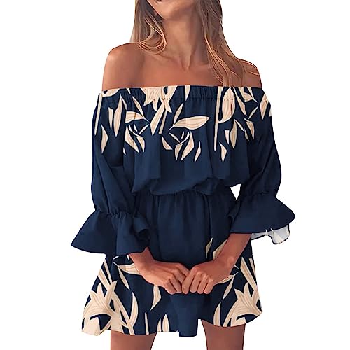Kleider Damen Sommer Freizeit Kleid Wickelkleid Italienische Lang Sommerkleid Sommerkleider Elegant Strandkleider Strandkleid Knielang Hemdblusenkleid Boho Kleidung Leicht Luftig Summer (Navy, L) von Generisch
