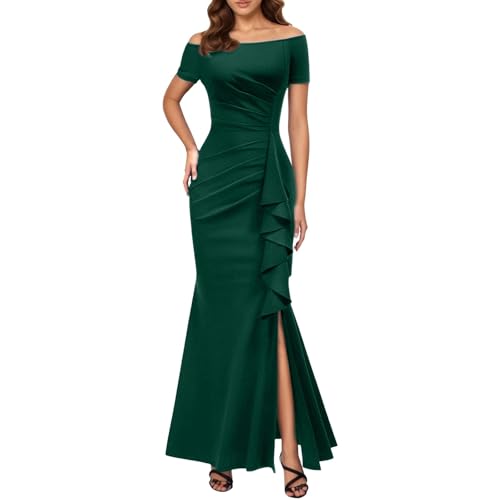 Kleider Damen Sommer Knielang Damen Freizeitkleid Kurzarm Wickelkleid Bodycon Party Cocktail Saum Schlitz Elegant Rundhals Sommer Alltagskleidung Strandkleid Mit Arm (Green, XL) von Generisch