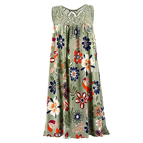 Kleider Damen Sommer Kurz Elegant Shirtkleid Große Größen Blumen Kleider Locker Strandkleid mit Lochstickerei Sommerkleid Frauen Gerader Schnitt Freizeitkleid Ärmellos Damenkleider von Generisch