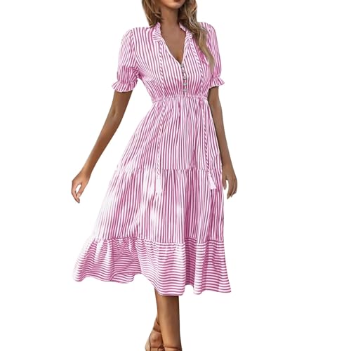 Kleider Damen Sommer Lang Midikleid Damen Elegant Volantkleider Rüschen Kleider A Linie Midi Sommerkleid Kurzarm Gestreift Kleid V Ausschnitt Kordelausschnitt Damenkleider mit Knopfleiste Kleider Damen Sommer Lang Midikleid Damen Elegant Volantkleider Rüschen Kleider A Linie Midi Sommerkleid Kurzarm Gestreift Kleid V Ausschnitt Kordelausschnitt Damenkleider mit Knopfleiste von Generisch