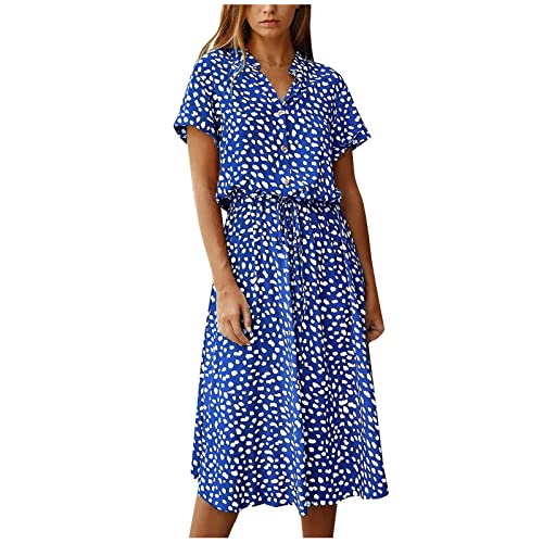 Kleider Damen Sommer Lang mit Arm Kleid Punkte A Linie Damen Sommerkleid Kurzarm Elegant Sommerkleider mit Knopfleiste Stehkragen Strandkleid Luftig Midi Gepunktetes Kleid mit Gürtel Kleider Damen Sommer Lang mit Arm Kleid Punkte A Linie Damen Sommerkleid Kurzarm Elegant Sommerkleider mit Knopfleiste Stehkragen Strandkleid Luftig Midi Gepunktetes Kleid mit Gürtel von Generisch