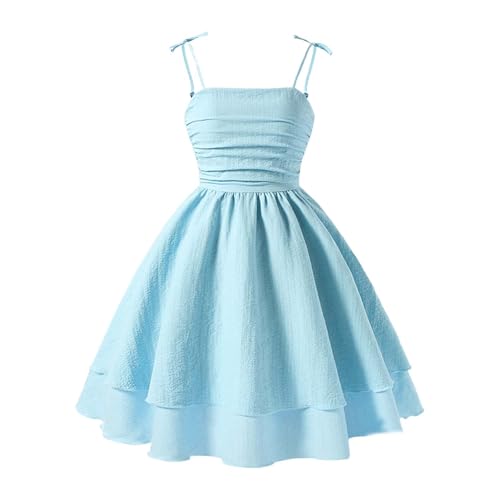 Kleider Mädchen, Sommerkleid Mädchen A-Linie Prinzessin Kleider Hochzeit Teenager Trägerkleid Festlich Freizeitkleid Spaghettiträger Musselin Kleid Blumenmädchen, Blue, 140 von Generisch