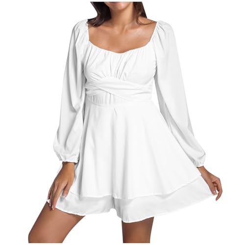 Kleider Piratenkostüm Damen Off Shoulder Strampler Kleid Einfarbige Langarm Rüschen Jumpsuit Shorts Elegant Chiffon Minikleid Kurz Boho Overalls Sommer Caual Playsuit Karneval Kostüm von Generisch
