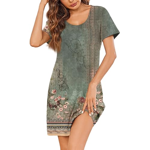 Kleider Sommer Damen Boho Knielang Blusenkleid Damen Bohemian Blumen Kurzarm Kleid Sommer Elegant A Linie Sommerkleider Frauen Leicht Und Luftig Sommerkleid Leicht Boho-Kleid Strand Blumenkleid von Generisch