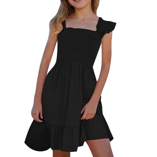 Kleider für Mädchen,Elegant Festliches Kleid Rüschenärmel Farbverlauf Sommerkleid Kinder A Line Swingkleid Leicht Strandkleid Blumen Freizeitkleid 8-14 Jahre von Generisch