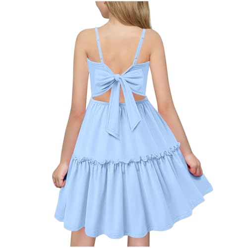 Kleider für Mädchen Prinzessin Kleid Schleifen Rückenfreie Trägerkleid Festliche Partykleid Süße Sommerkleider A Linie Rüschen Swingkleid Knielang Ballkleid Kostüm Kindertag Geschenk von Generisch