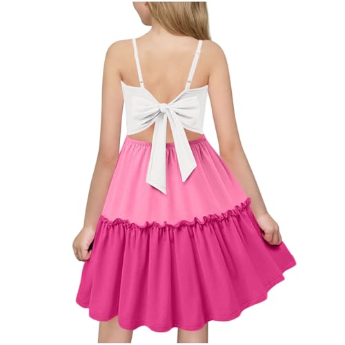 Kleider für Mädchen Prinzessin Kleid Schleifen Rückenfreie Trägerkleid Festliche Partykleid Süße Sommerkleider A Linie Rüschen Swingkleid Knielang Ballkleid Kostüm Kindertag Geschenk von Generisch