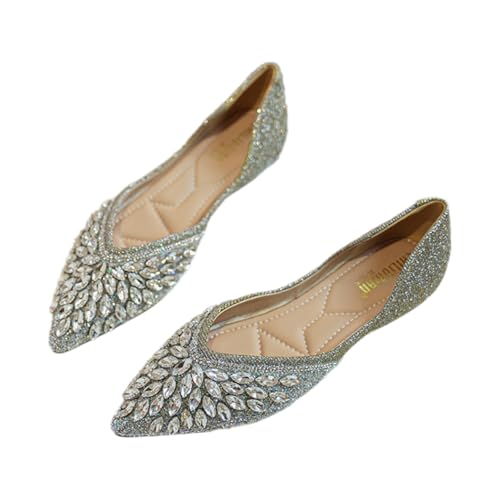 Kleidergeräte Frauen-Strass-Ballett-Ballettwohnungen mit geschlossenem Spitzen Zeh und einfachem Slip-on-Design, ideal für Hochzeiten und stilvolle Ballerina-Schuhe von Generisch