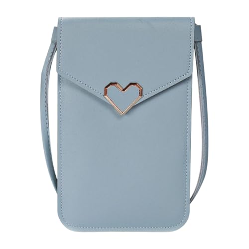 Klein Umhängetaschen Damen Blau Umhängetasche für Damen aus Leder, Umhängetasche für Handy, stilvolle, minimalistische Clutch mit Herzknopfverschluss, perfekt für den Damen (Sky Blue, One Size) von Generisch