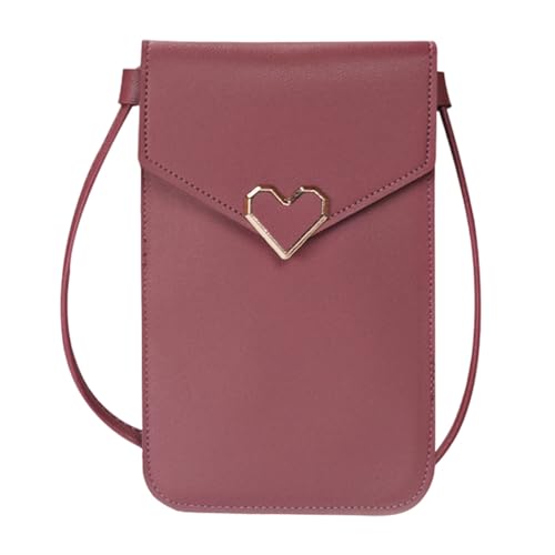 Klein Umhängetaschen Damen Blau Umhängetasche für Damen aus Leder, Umhängetasche für Handy, stilvolle, minimalistische Clutch mit Herzknopfverschluss, perfekt für den Damen Umhängetaschen (One Size) von Generisch